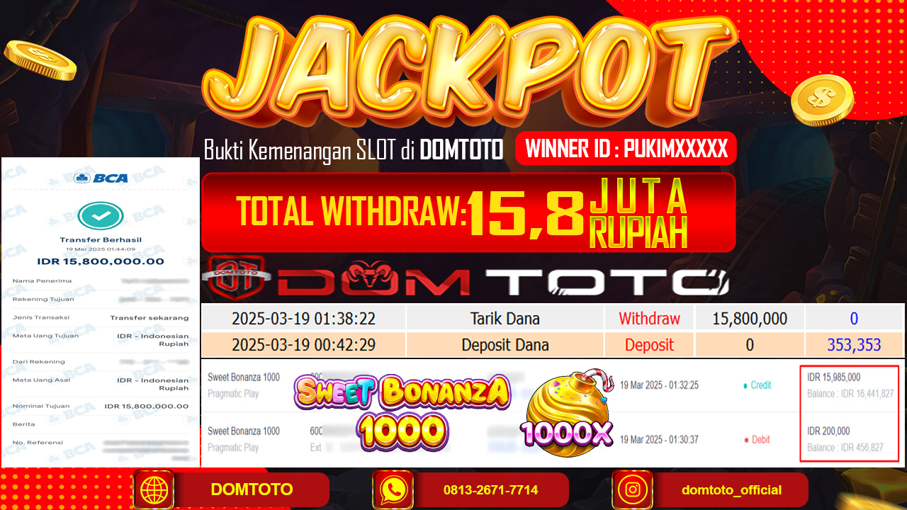 JACKPOT SLOT SWEET BONANZA 1000 19 MARET 2025